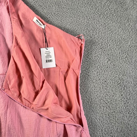 Showpo NWT Razille One Shoulder Puff Sleeve Ruffle Hem Mini Dress Pink US 6 - Picture 5 of 11